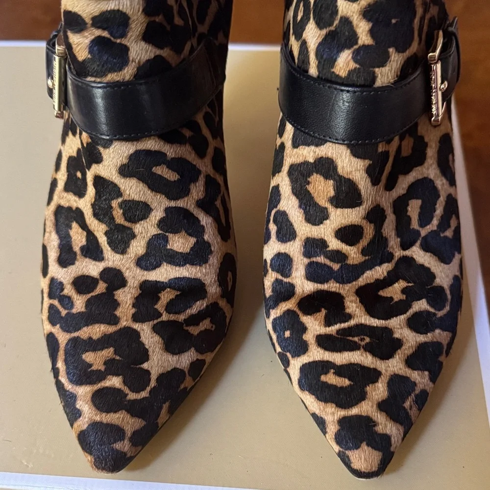 Michael Kors Leather Black and Brown Leopard Heeled Boots